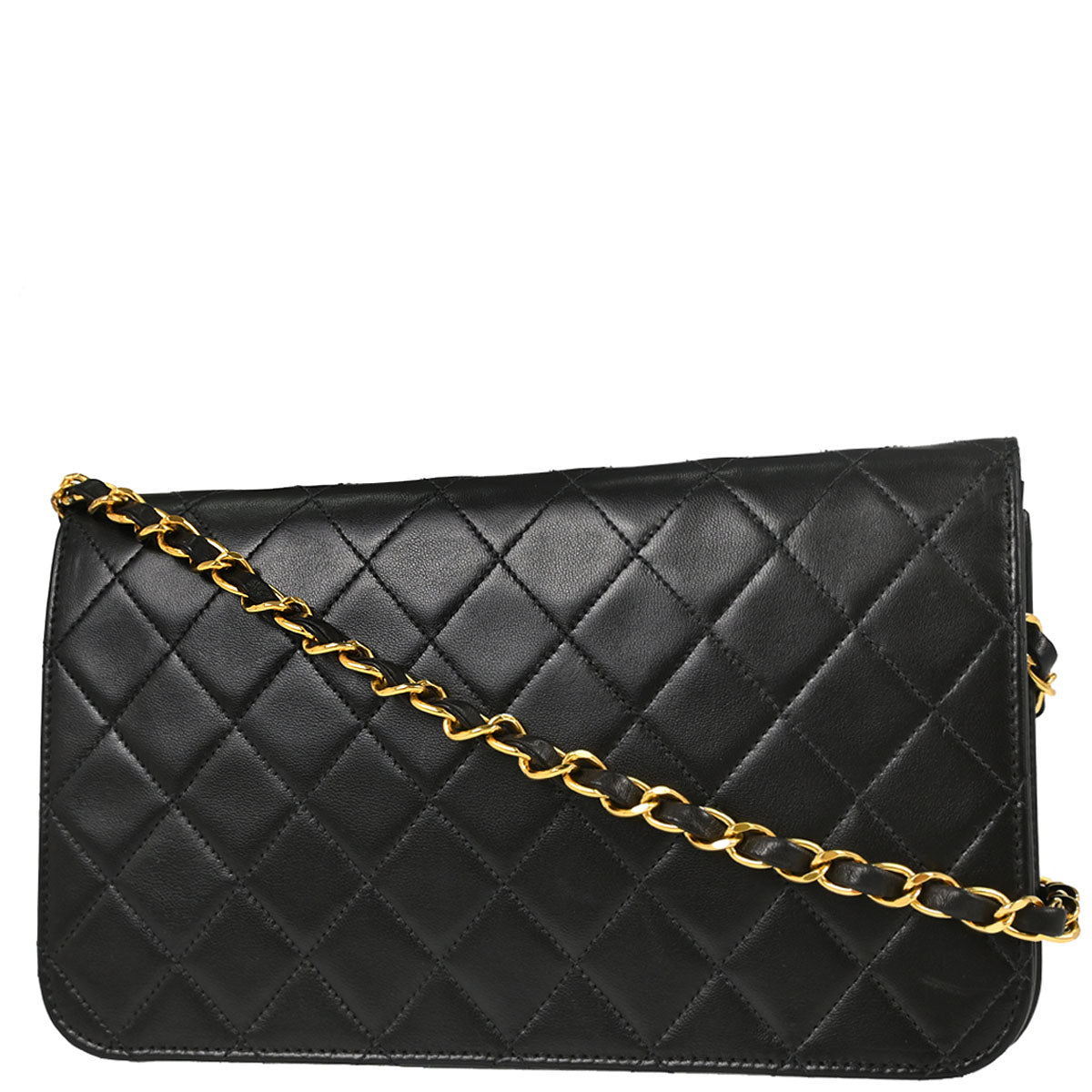 Chanel 1997-1999 Black Lambskin Pushlock Small Full Flap Shoulder Bag