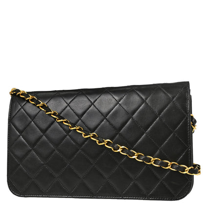 Chanel 1997-1999 Black Lambskin Pushlock Small Full Flap Shoulder Bag