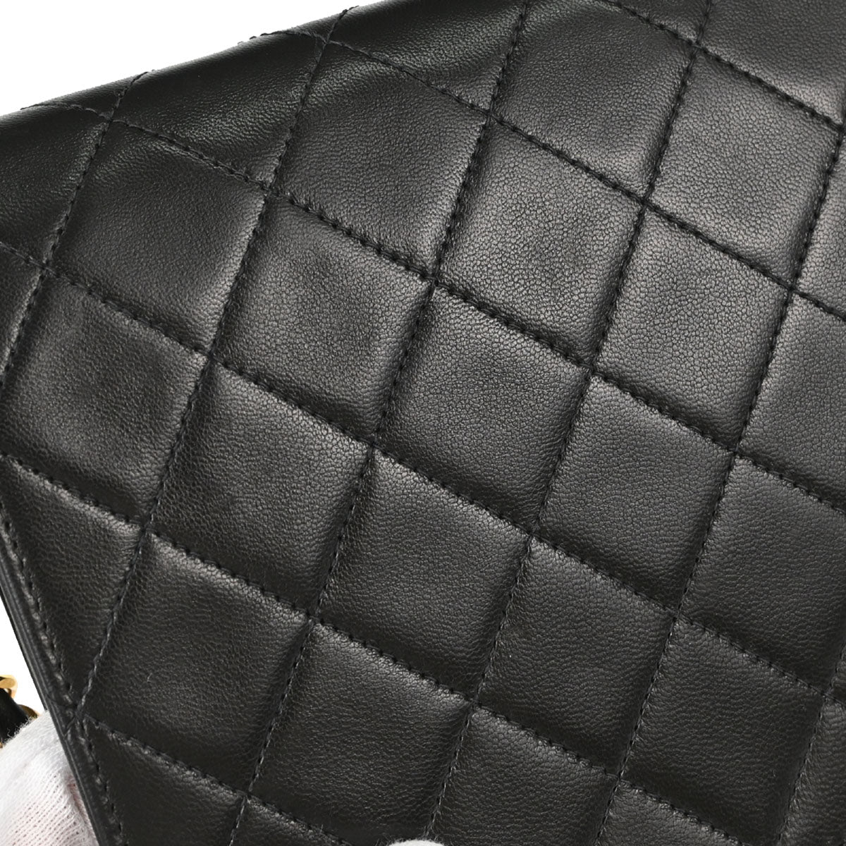 Chanel 1997-1999 Black Lambskin Pushlock Small Full Flap Shoulder Bag