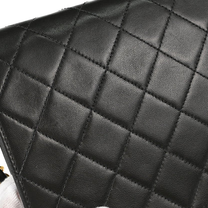 Chanel 1997-1999 Black Lambskin Pushlock Small Full Flap Shoulder Bag
