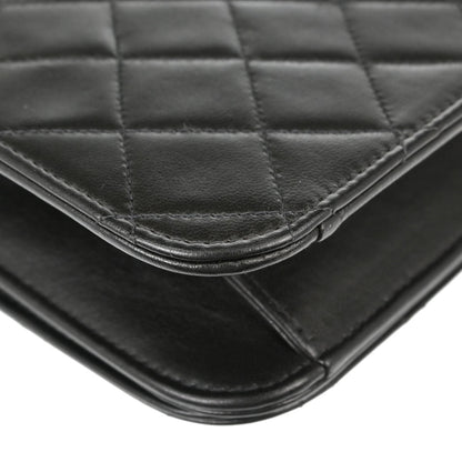 Chanel 1997-1999 Black Lambskin Pushlock Small Full Flap Shoulder Bag