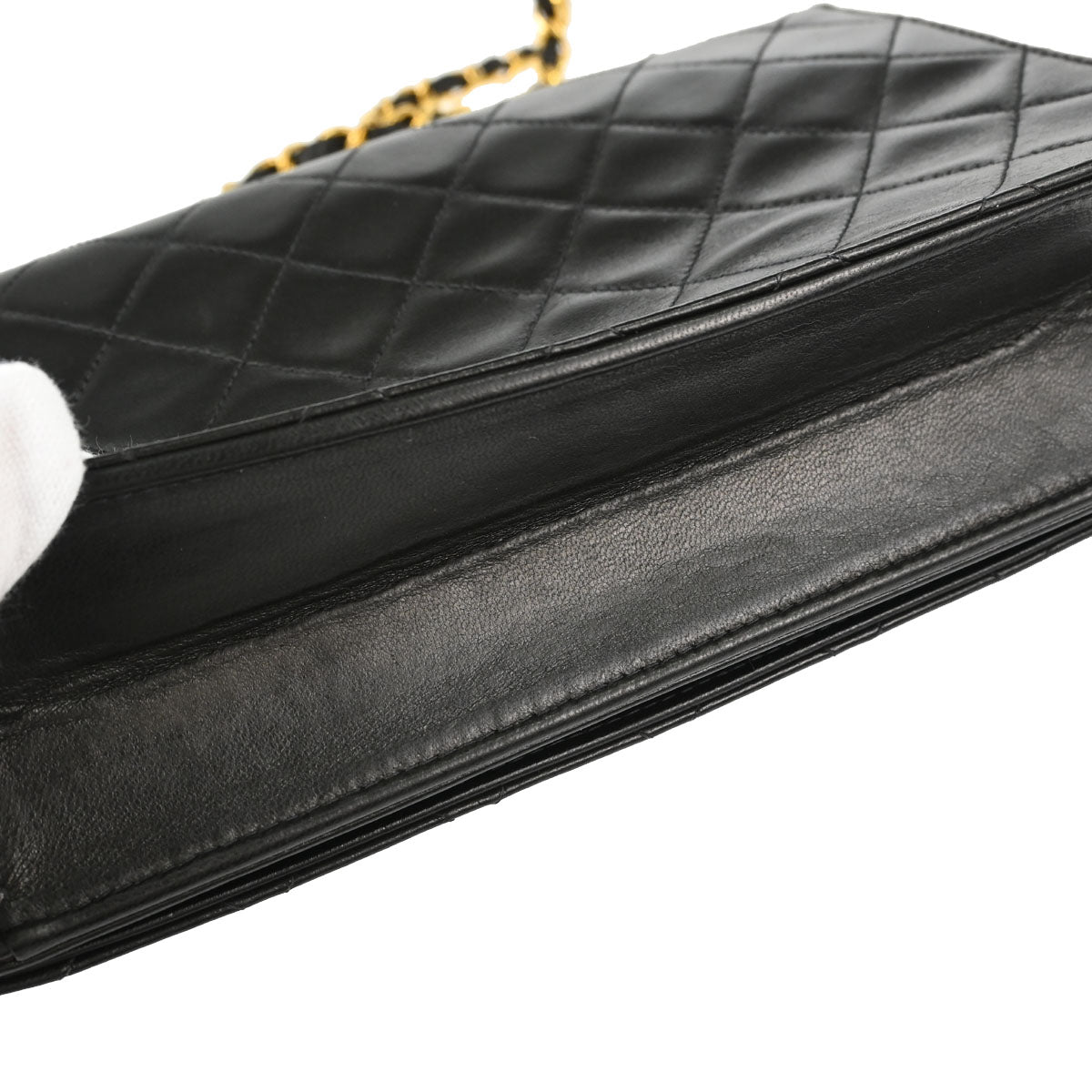 Chanel 1997-1999 Black Lambskin Pushlock Small Full Flap Shoulder Bag