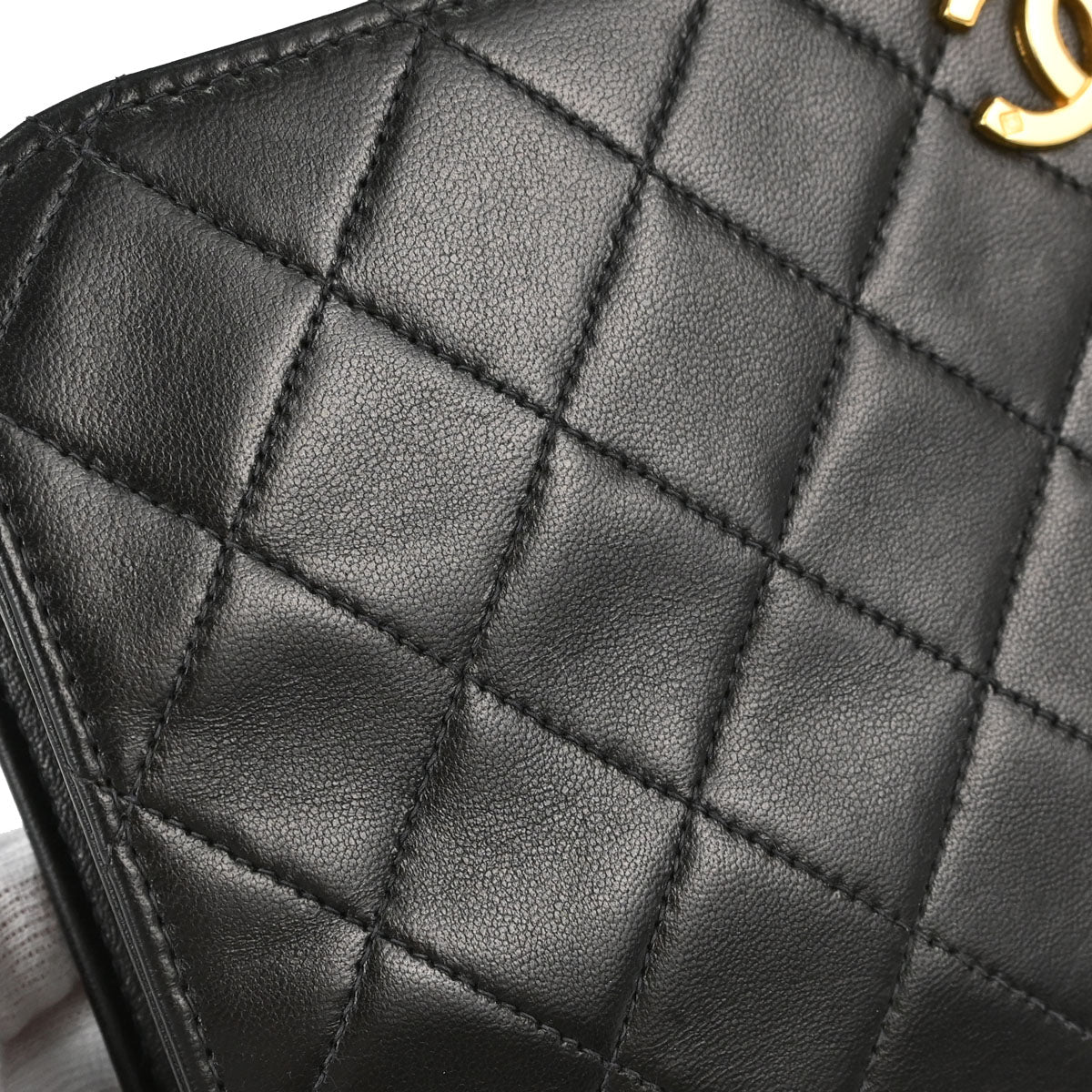 Chanel 1997-1999 Black Lambskin Pushlock Small Full Flap Shoulder Bag