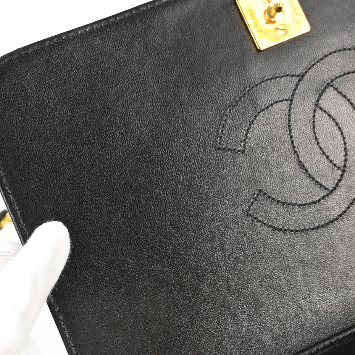 Chanel 1997-1999 Black Lambskin Pushlock Small Full Flap Shoulder Bag