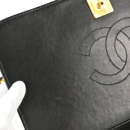 Chanel 1997-1999 Black Lambskin Pushlock Small Full Flap Shoulder Bag
