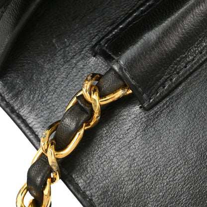 Chanel 1997-1999 Black Lambskin Pushlock Small Full Flap Shoulder Bag