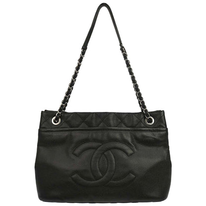 Chanel 2012 Black Caviar Skin Timeless CC Chain Tote Bag