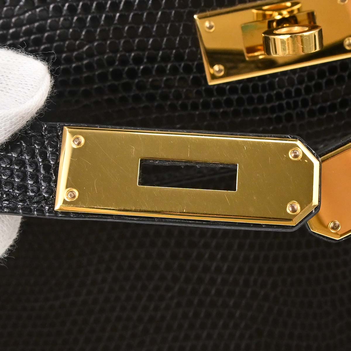 Hermes * Black Lizard Kelly 28 Sellier 2way Shoulder Handbag