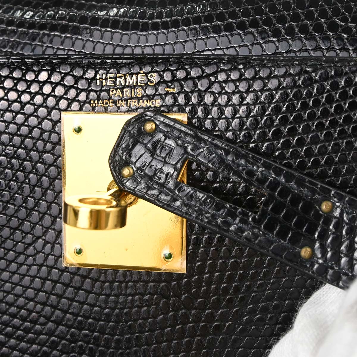 Hermes * Black Lizard Kelly 28 Sellier 2way Shoulder Handbag