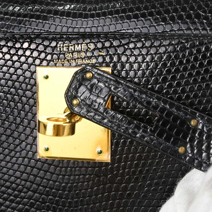 Hermes * Black Lizard Kelly 28 Sellier 2way Shoulder Handbag