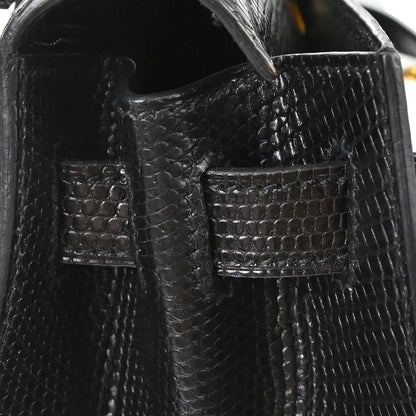 Hermes * Black Lizard Kelly 28 Sellier 2way Shoulder Handbag