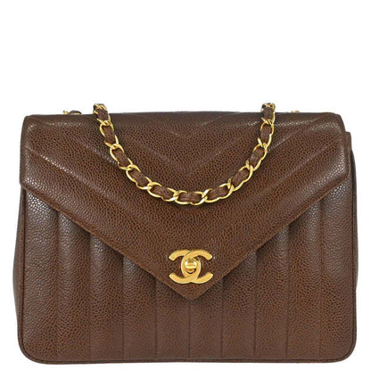 Chanel Brown Caviar Skin Chevron Mademoiselle Shoulder Bag