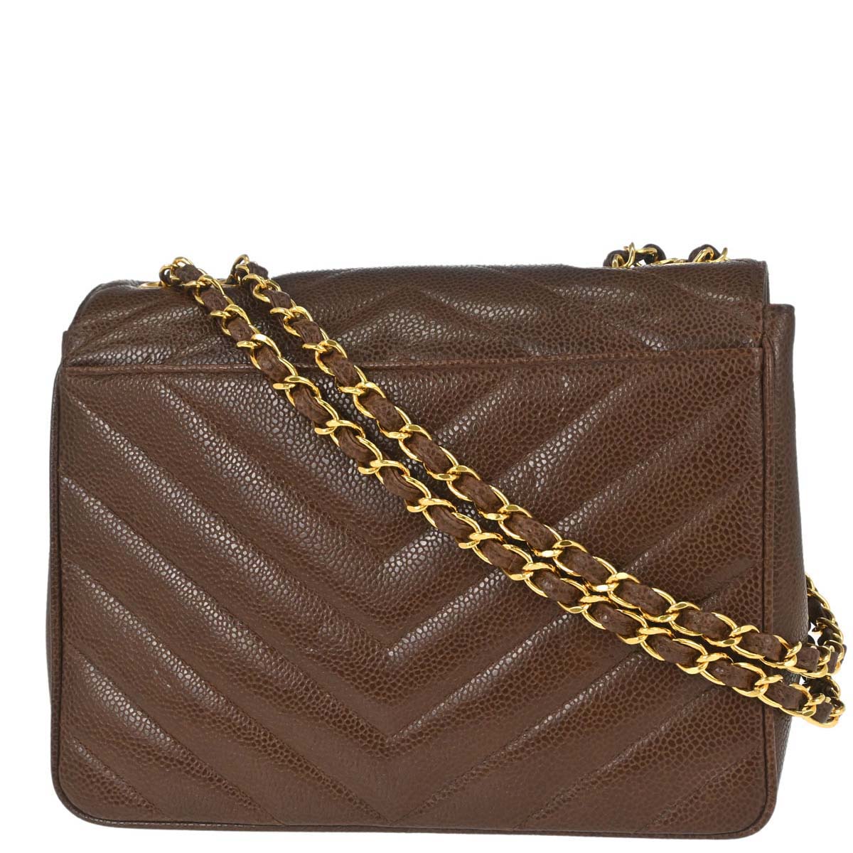Chanel Brown Caviar Skin Chevron Mademoiselle Shoulder Bag