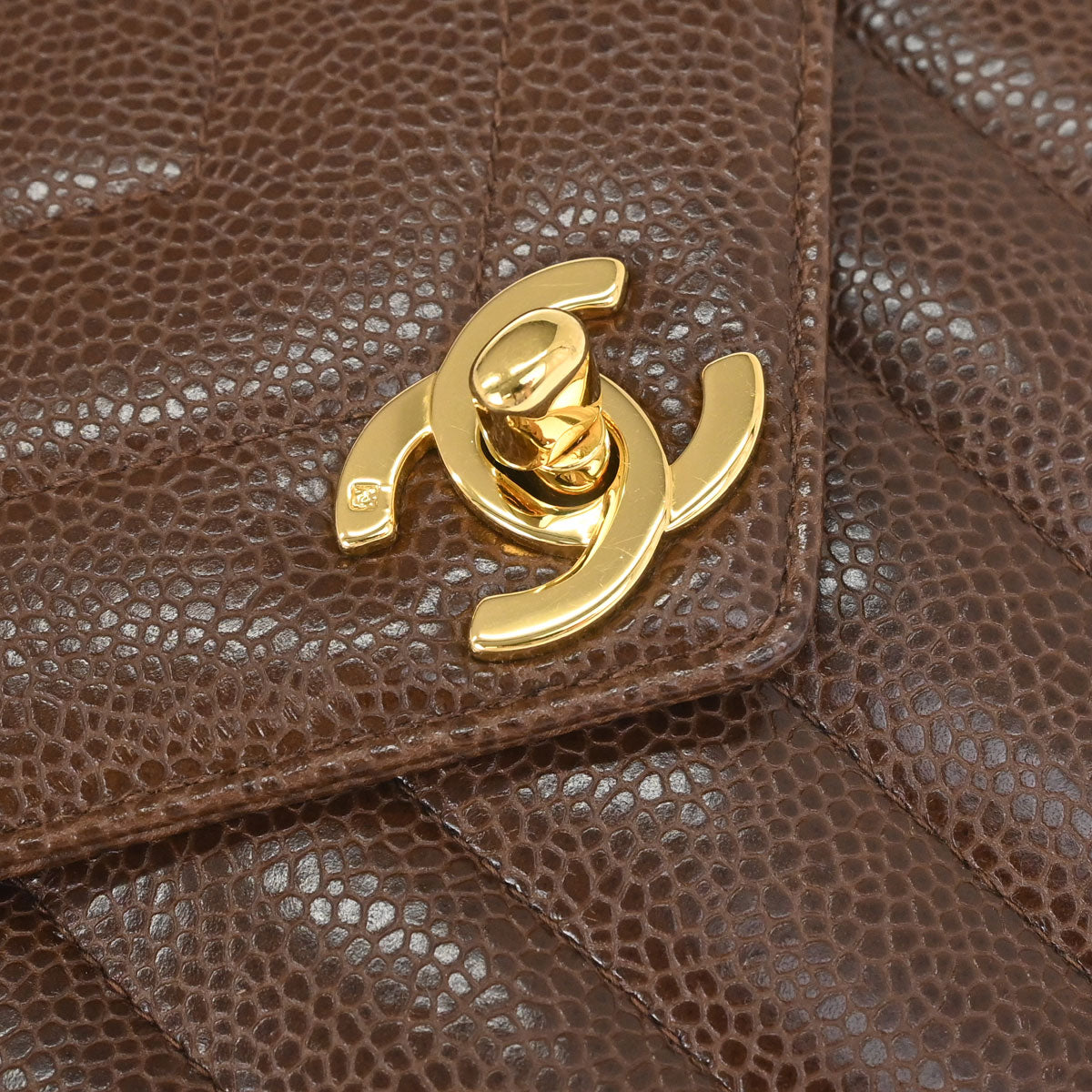 Chanel Brown Caviar Skin Chevron Mademoiselle Shoulder Bag