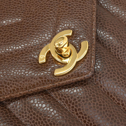Chanel Brown Caviar Skin Chevron Mademoiselle Shoulder Bag