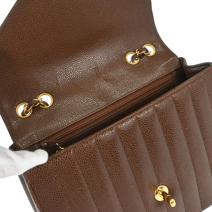 Chanel Brown Caviar Skin Chevron Mademoiselle Shoulder Bag