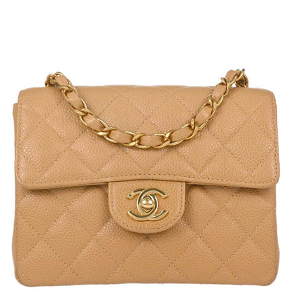 Chanel 2003-2004 Beige Calfskin Mini Classic Square Flap Shoulder Bag 17