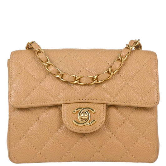 Chanel 2003-2004 Beige Calfskin Mini Classic Square Flap Shoulder Bag 17