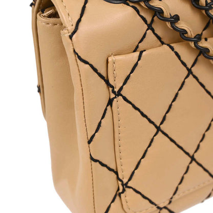 Chanel 2000-2002 Beige Calfskin Wild Stitch Straight Flap Shoulder Bag
