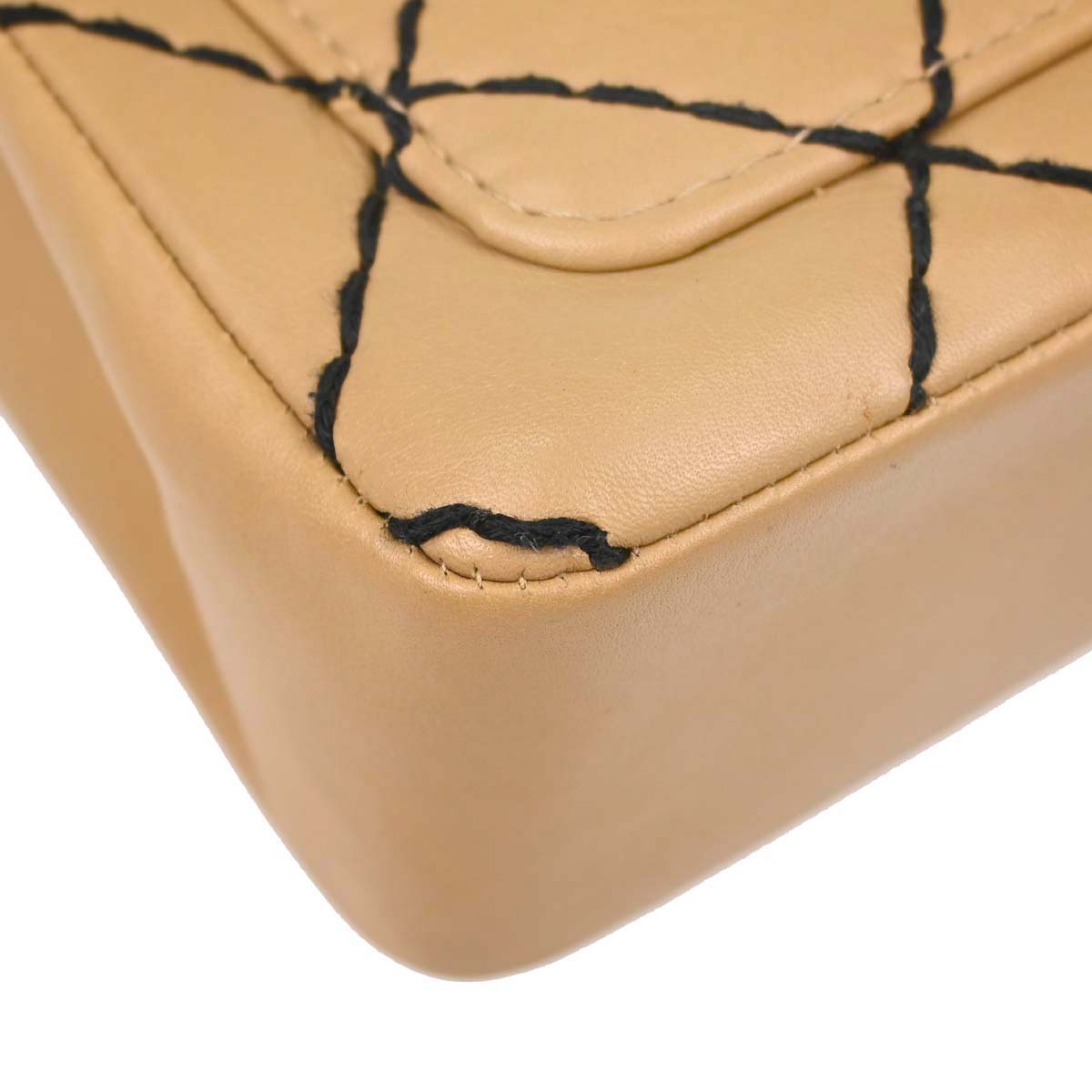 Chanel 2000-2002 Beige Calfskin Wild Stitch Straight Flap Shoulder Bag