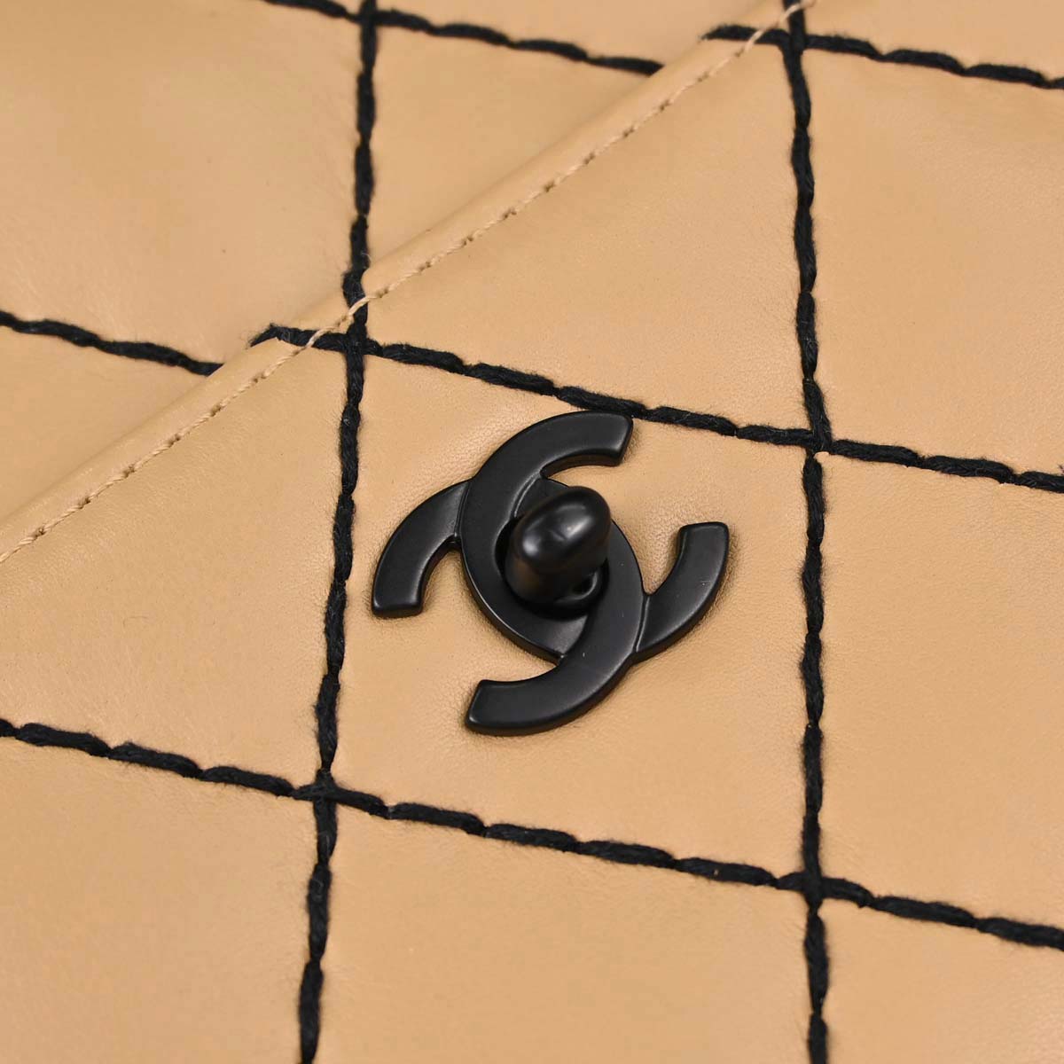 Chanel 2000-2002 Beige Calfskin Wild Stitch Straight Flap Shoulder Bag