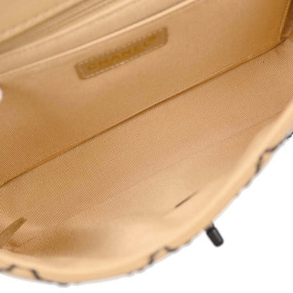 Chanel 2000-2002 Beige Calfskin Wild Stitch Straight Flap Shoulder Bag