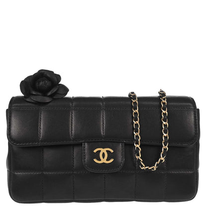 Chanel Black Lambskin Choco Bar Camellia Shoulder Bag