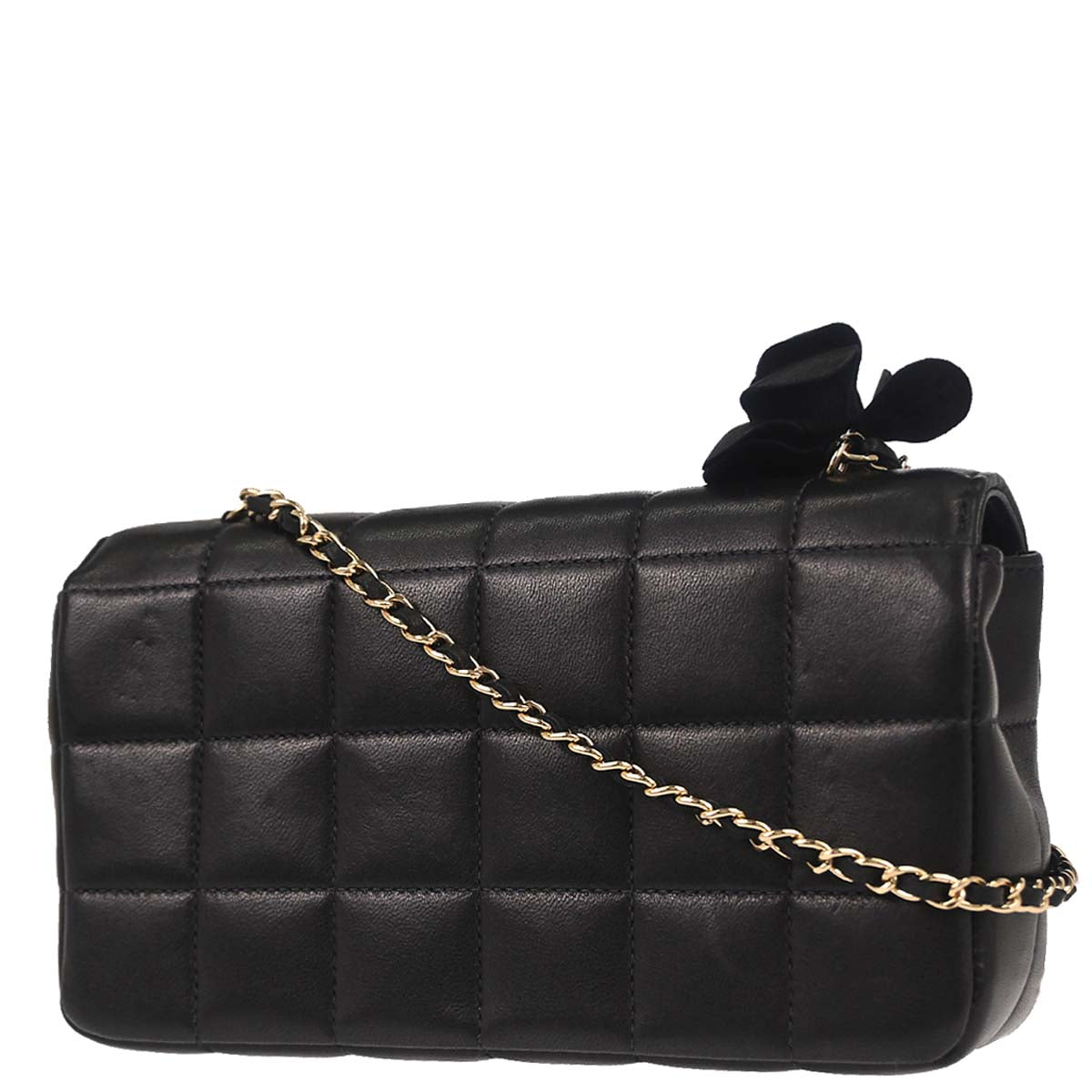 Chanel Black Lambskin Choco Bar Camellia Shoulder Bag