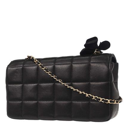 Chanel Black Lambskin Choco Bar Camellia Shoulder Bag