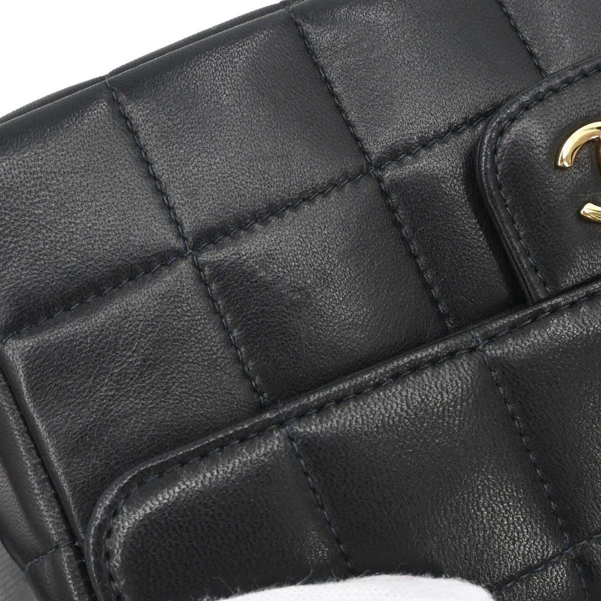 Chanel Black Lambskin Choco Bar Camellia Shoulder Bag