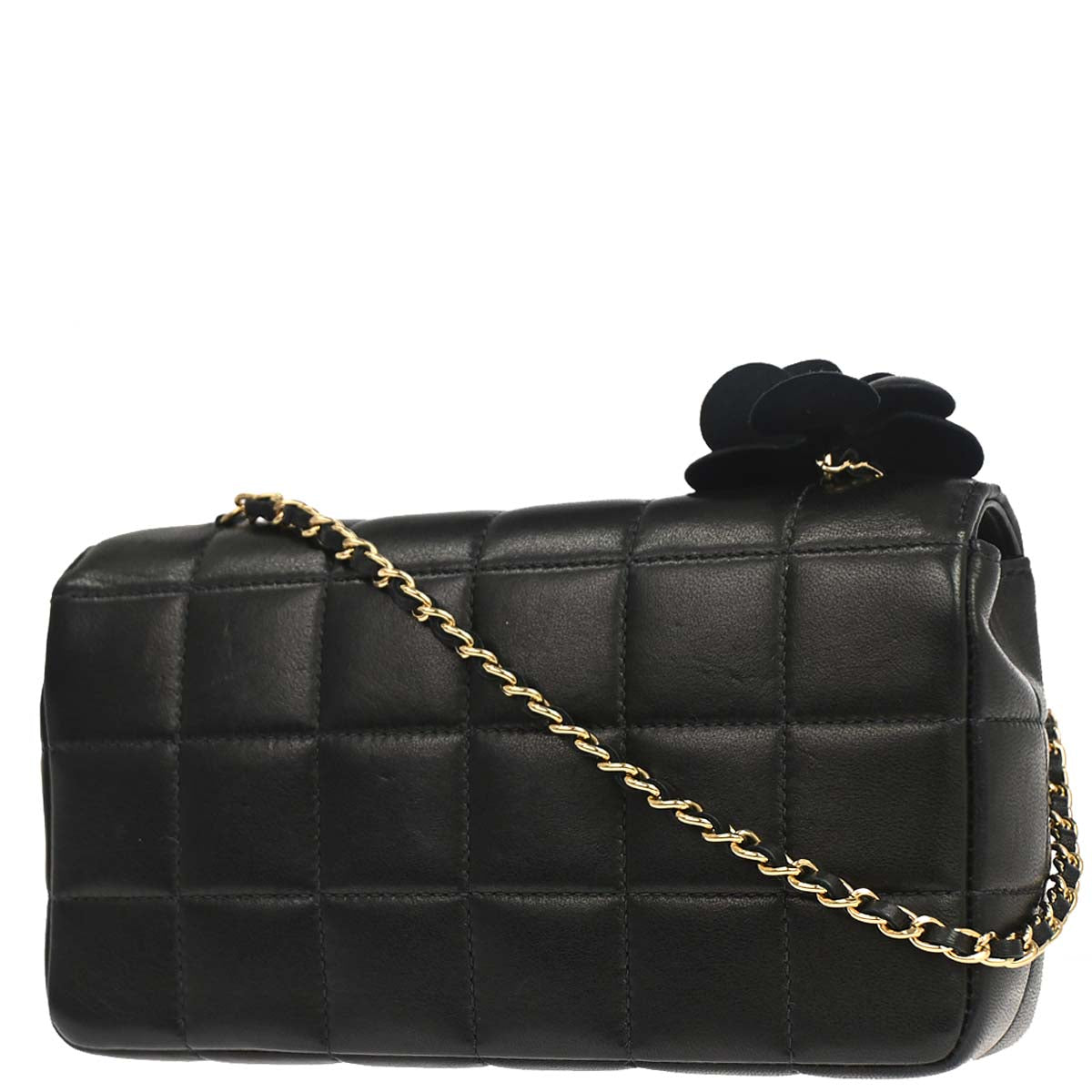 Chanel Black Lambskin Choco Bar Camellia Shoulder Bag