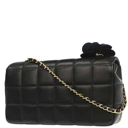 Chanel Black Lambskin Choco Bar Camellia Shoulder Bag