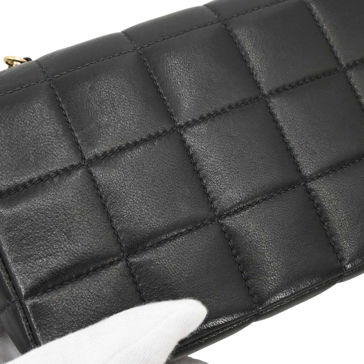 Chanel Black Lambskin Choco Bar Camellia Shoulder Bag
