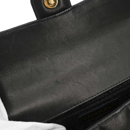 Chanel Black Lambskin Choco Bar Camellia Shoulder Bag