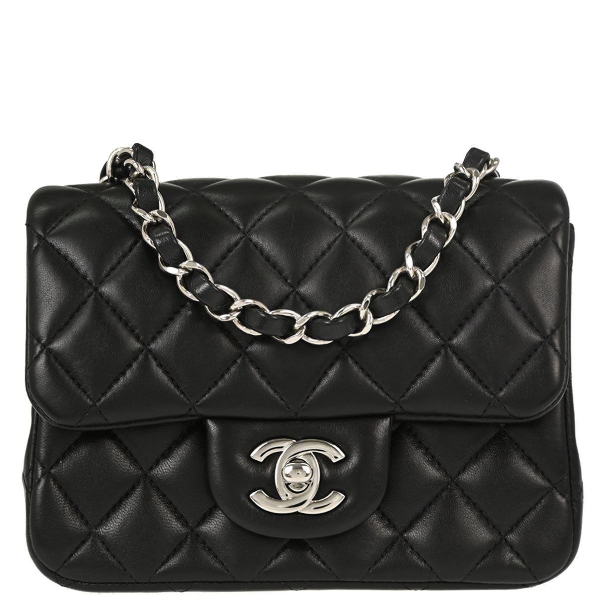 Chanel Black Lambskin Mini Classic Square Flap Shoulder Bag 17