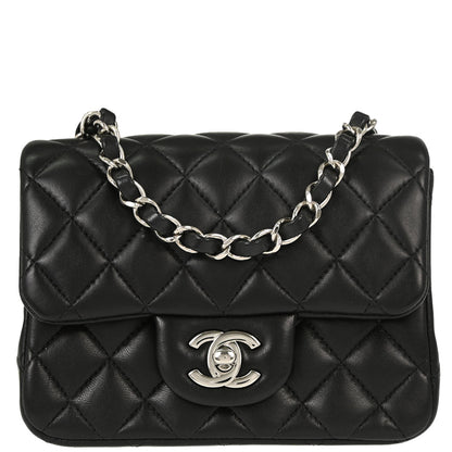 Chanel Black Lambskin Mini Classic Square Flap Shoulder Bag 17
