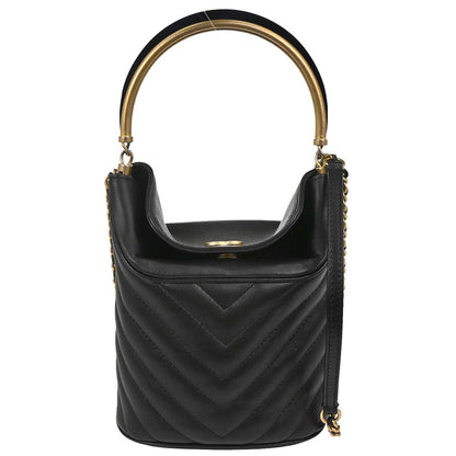 Chanel Black Lambskin Chevron Handle with Chic Bucket 2way Shoulder Handbag