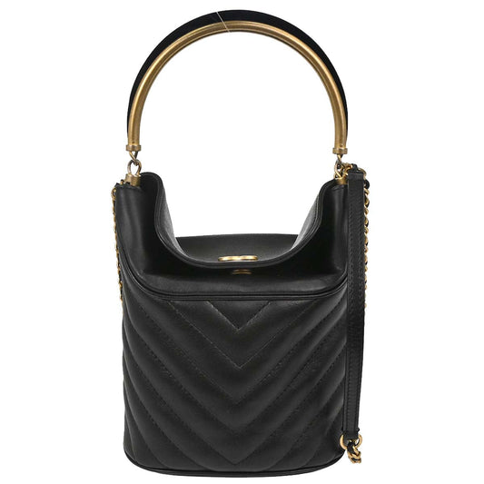 Chanel Black Lambskin Chevron Handle with Chic Bucket 2way Shoulder Handbag