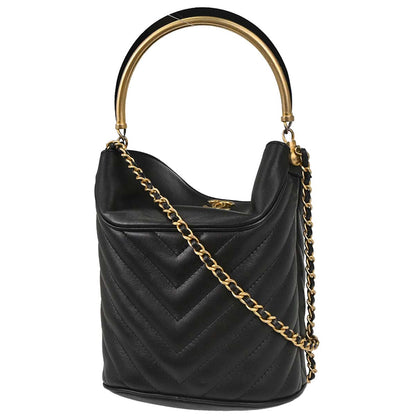 Chanel Black Lambskin Chevron Handle with Chic Bucket 2way Shoulder Handbag