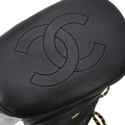Chanel Black Lambskin Chevron Handle with Chic Bucket 2way Shoulder Handbag