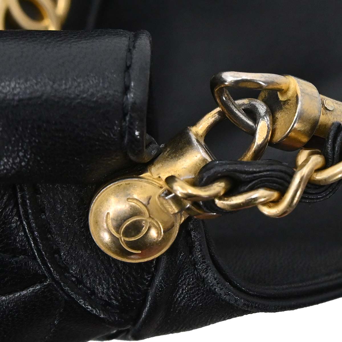 Chanel Black Lambskin Chevron Handle with Chic Bucket 2way Shoulder Handbag