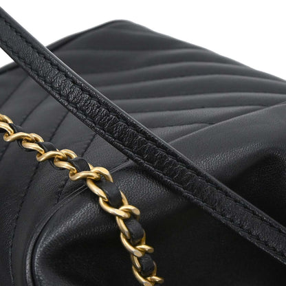 Chanel Black Lambskin Chevron Handle with Chic Bucket 2way Shoulder Handbag