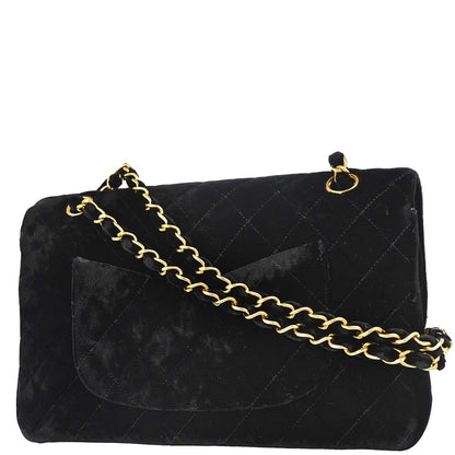Chanel 1994-1996 Black Velvet Medium Classic Double Flap Shoulder Bag