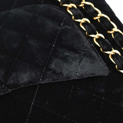 Chanel 1994-1996 Black Velvet Medium Classic Double Flap Shoulder Bag