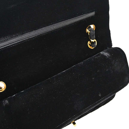 Chanel 1994-1996 Black Velvet Medium Classic Double Flap Shoulder Bag