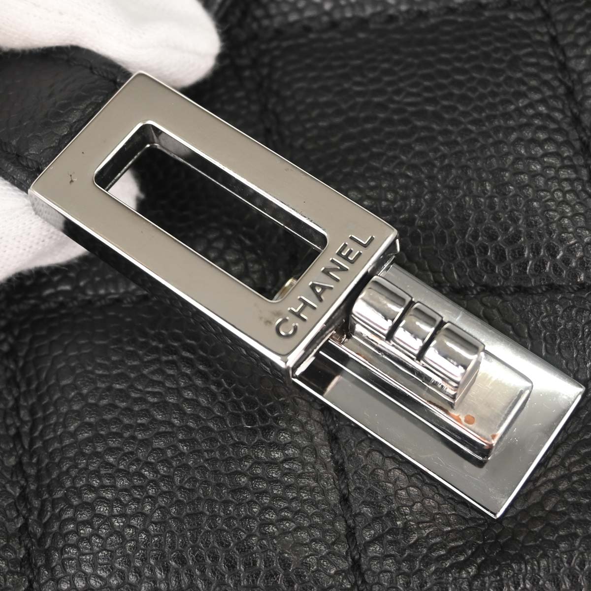 Chanel 2005-2006 Black Caviar Skin Mademoiselle Lock Handbag