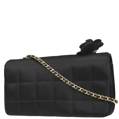 Chanel 2006-2008 Black Satin Camellia Choco Bar Shoulder Bag