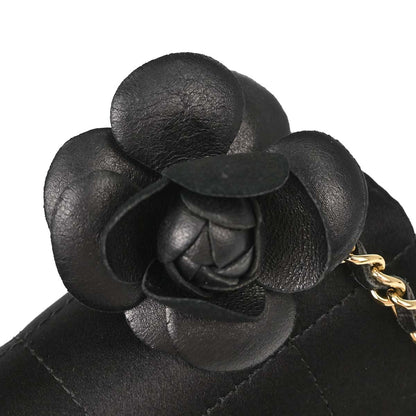 Chanel 2006-2008 Black Satin Camellia Choco Bar Shoulder Bag