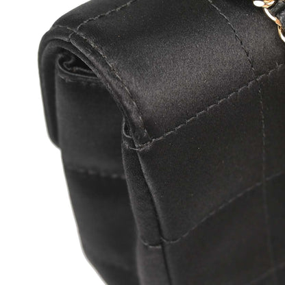 Chanel 2006-2008 Black Satin Camellia Choco Bar Shoulder Bag
