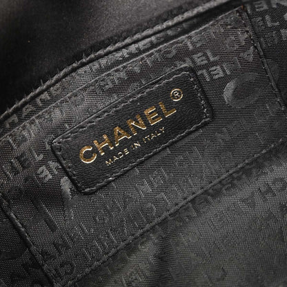 Chanel 2006-2008 Black Satin Camellia Choco Bar Shoulder Bag